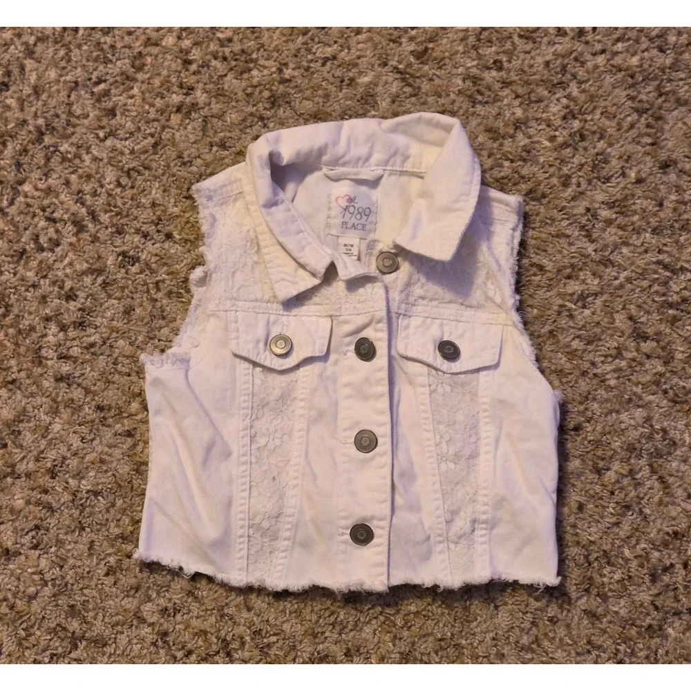 The Children's Place Denim Lace Cropped Vest Youth Size Medium (7/8) White